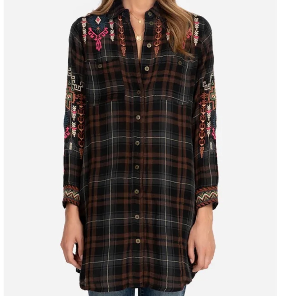 Johnny Was Yadani Travel Shirt Tunic, Shadow, S